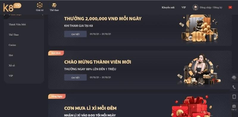 Đãi ngộ người chơi tại Game Bài Đổi thưởng K8