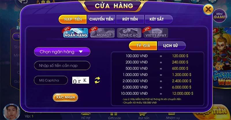 Các bước nạp tiền