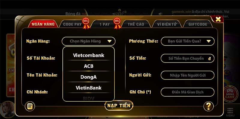 Giao dịch nạp rút nhanh chóng tại Ric Win