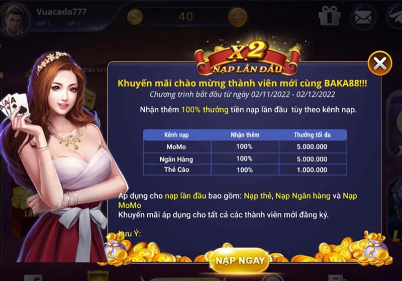 Khuyến mãi hot tại Baka88 club